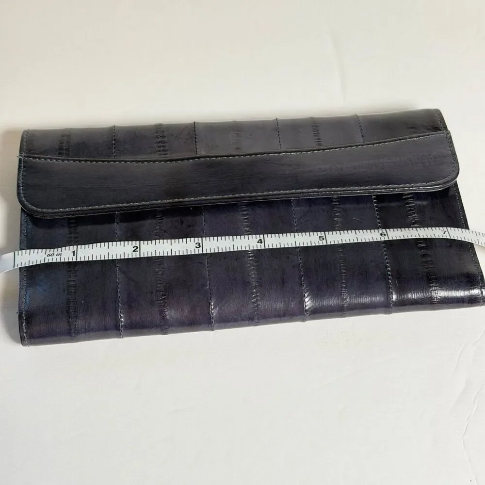 Vintage Blue Eel Skin Wallet Trifold Snap Zip Korea